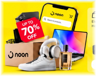Shopping items including a phone, laptop, shoes and headphones